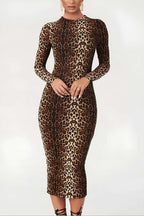 Lacey | Women's Long Sleeve Leopard Print Midi Dress