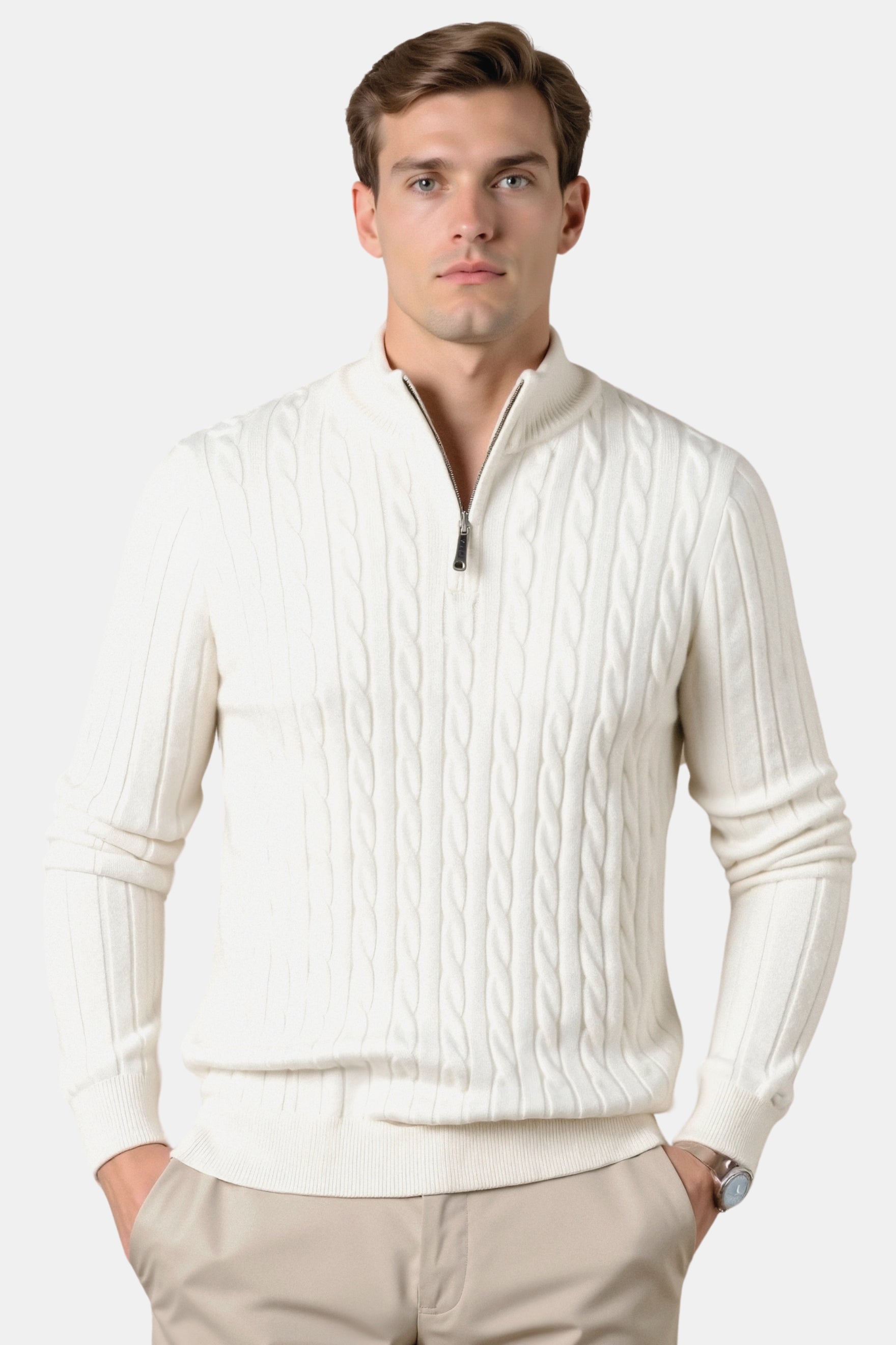 Nathen Men's Cable Knit Quarter-Zip Sweater | Your Store Name