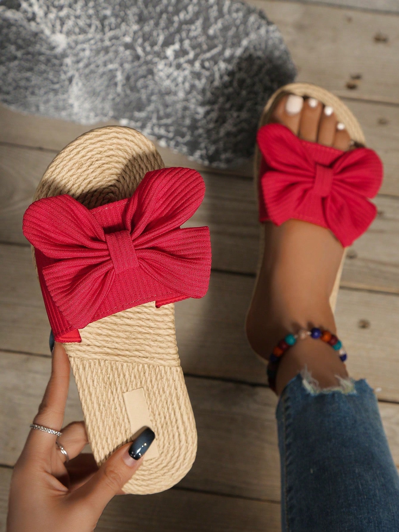 Safiya Ribbon Bow Jute Sandals | Comfortable Women's Summer Footwear