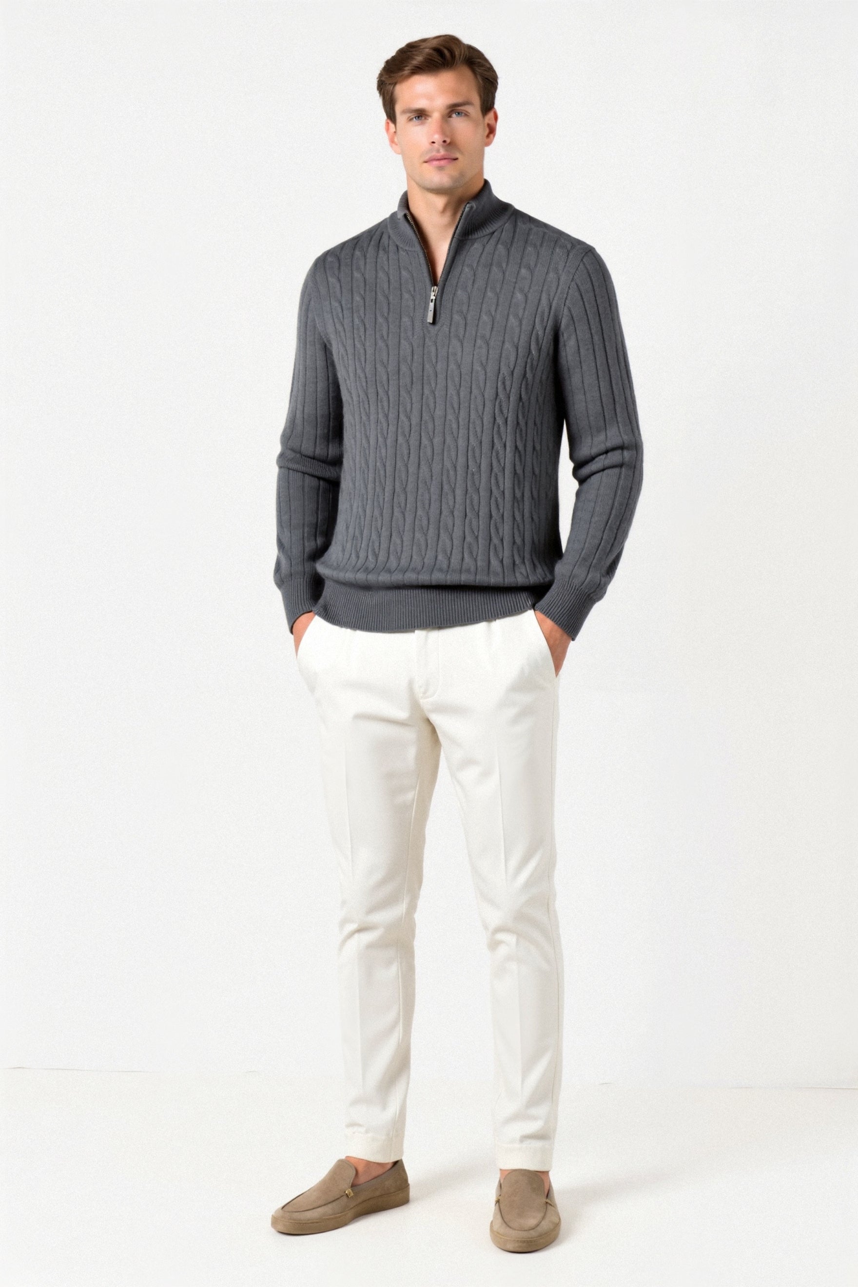 Nathen Men's Cable Knit Quarter-Zip Sweater | Your Store Name