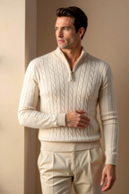 Nathen Men's Cable Knit Quarter-Zip Sweater | Your Store Name