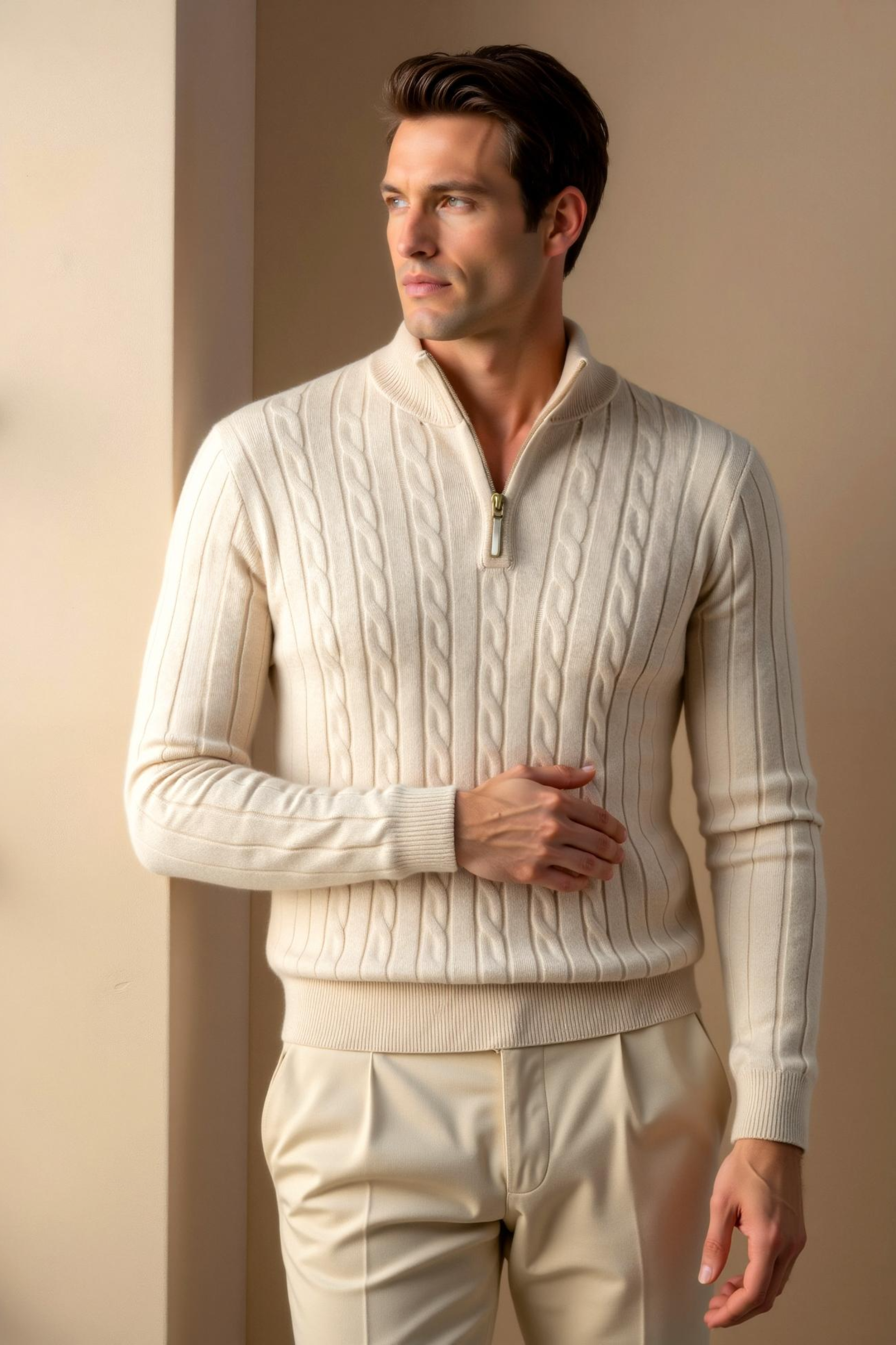 Nathen Men's Cable Knit Quarter-Zip Sweater | Your Store Name