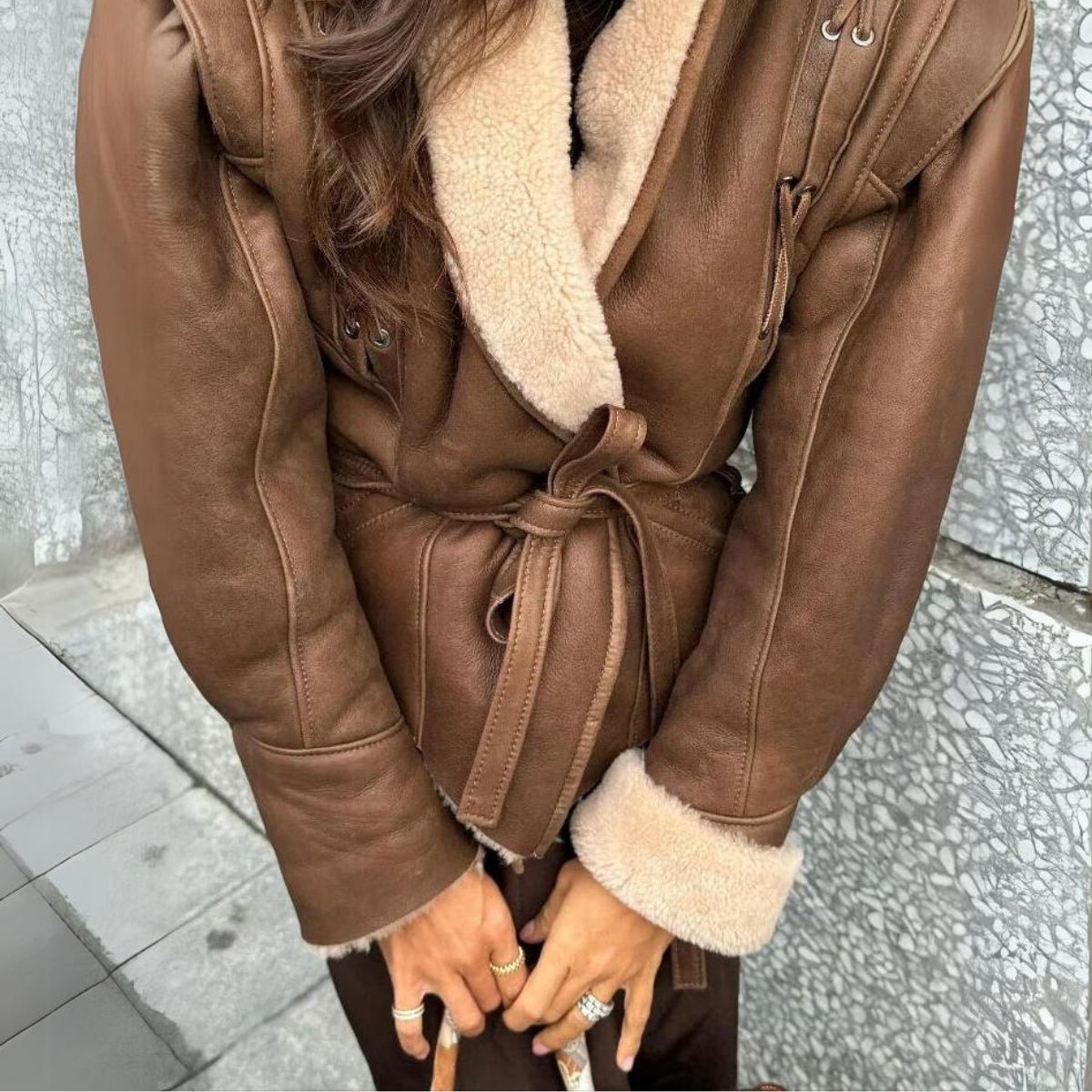 Elliana | Women's Faux Leather Shearling Aviator Jacket