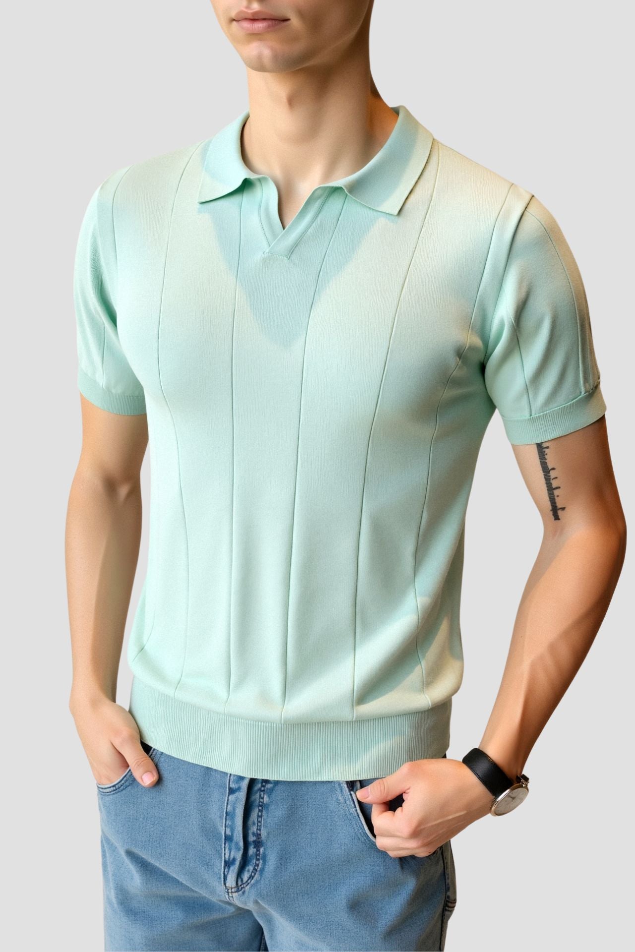 Masiah | Men's Ribbed Knit Polo Shirt