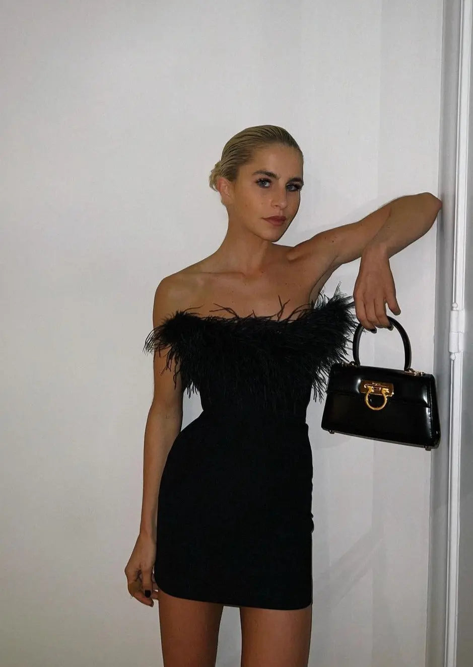 Bobbye Feather Trim Mini Dress | Elegant Women's Evening Wear