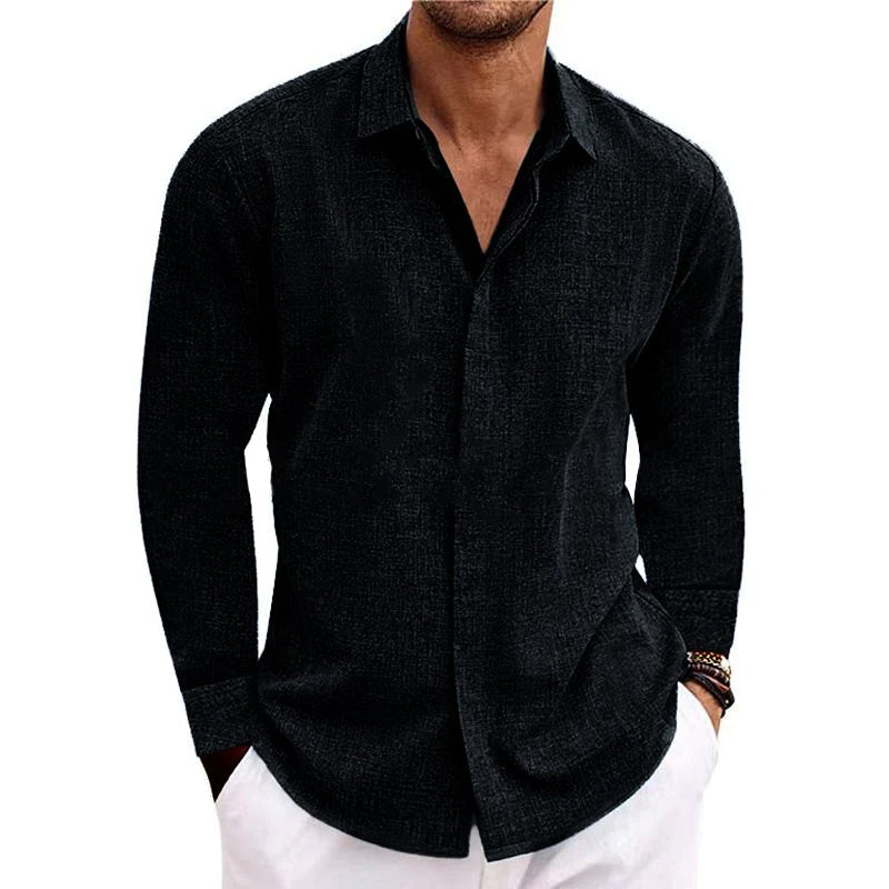 Damani Men's Textured Linen Blend Long Sleeve Shirt