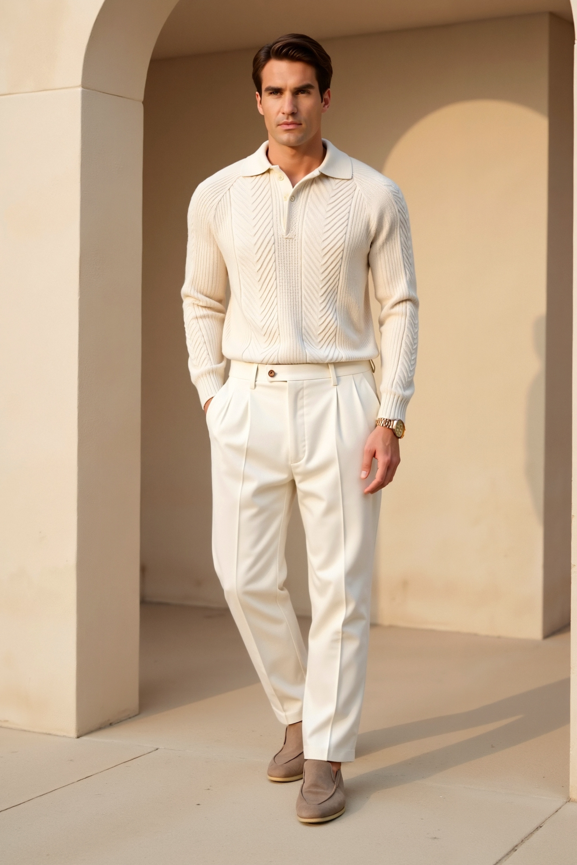 Tashawn Classic Cable Knit Polo Shirt for Men