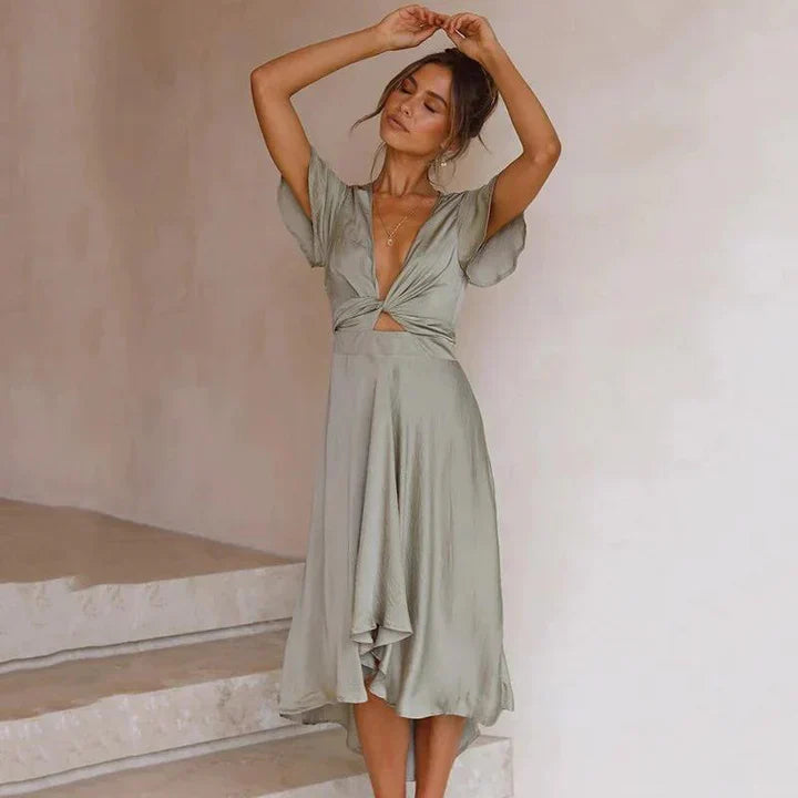 Adam | Elegant Women's Summer Midi Dress with Twist Detail