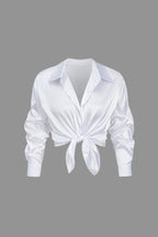 Alix | Women's Elegant Satin Cropped Tie-Front Shirt