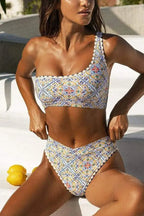 Kim | Women's Bohemian One-Shoulder Bikini Set with Scalloped Trim