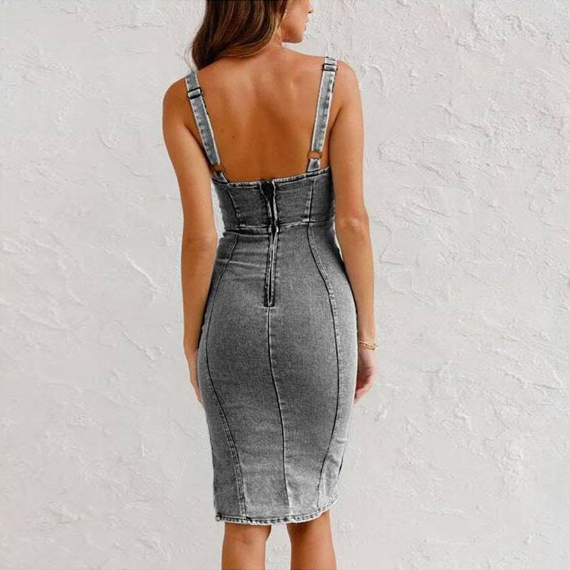 Adamari | Women's Zippered Denim Midi Dress
