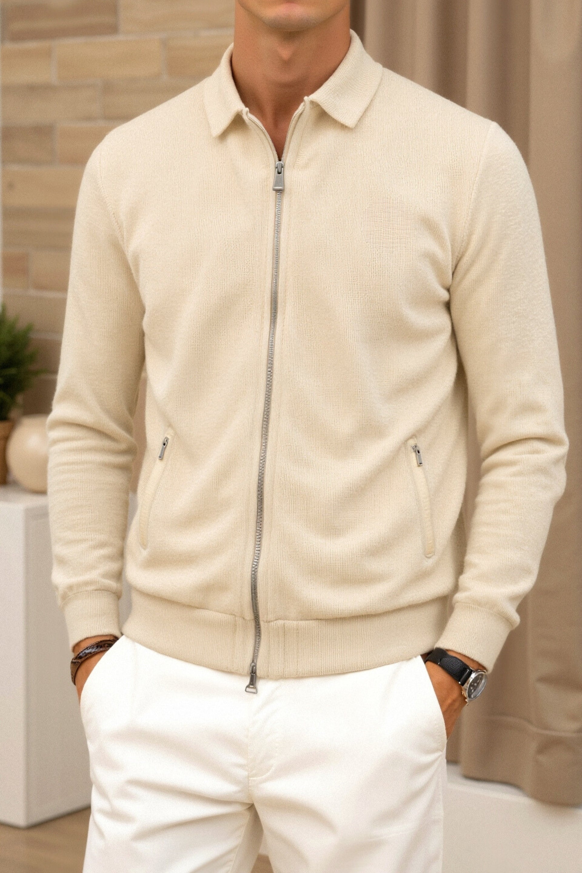 Cleon | Men's Collared Zip-Up Cardigan