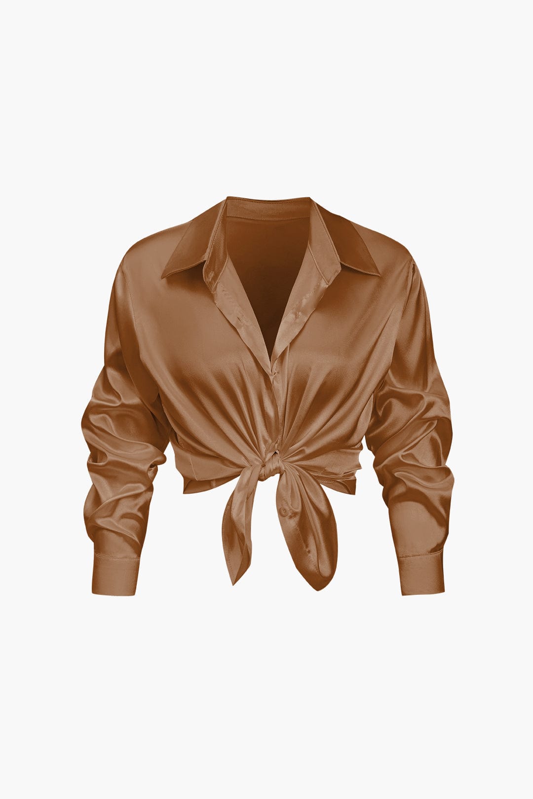 Alix | Women's Elegant Satin Cropped Tie-Front Shirt