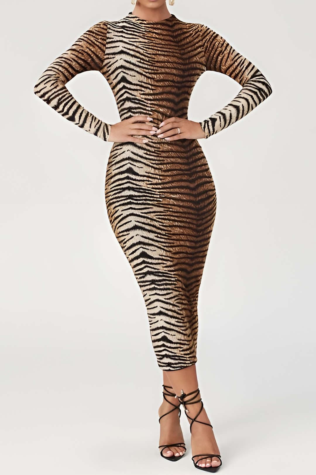 Lacey | Women's Long Sleeve Leopard Print Midi Dress