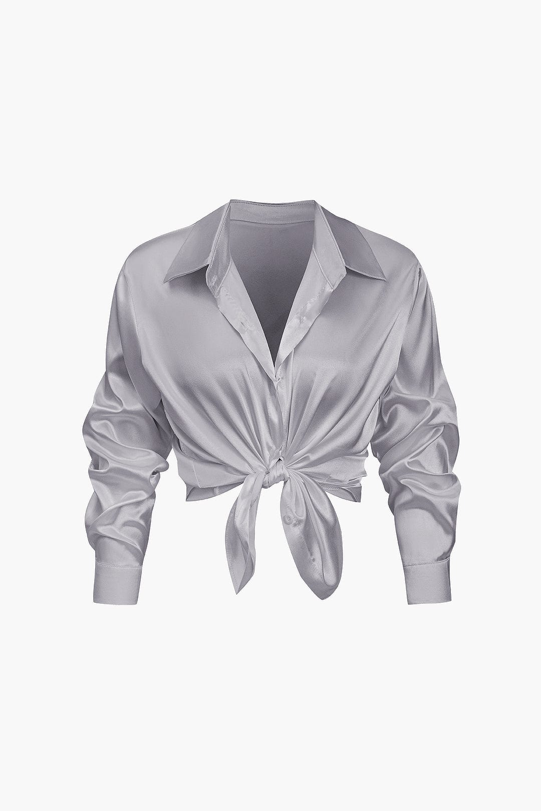 Alix | Women's Elegant Satin Cropped Tie-Front Shirt