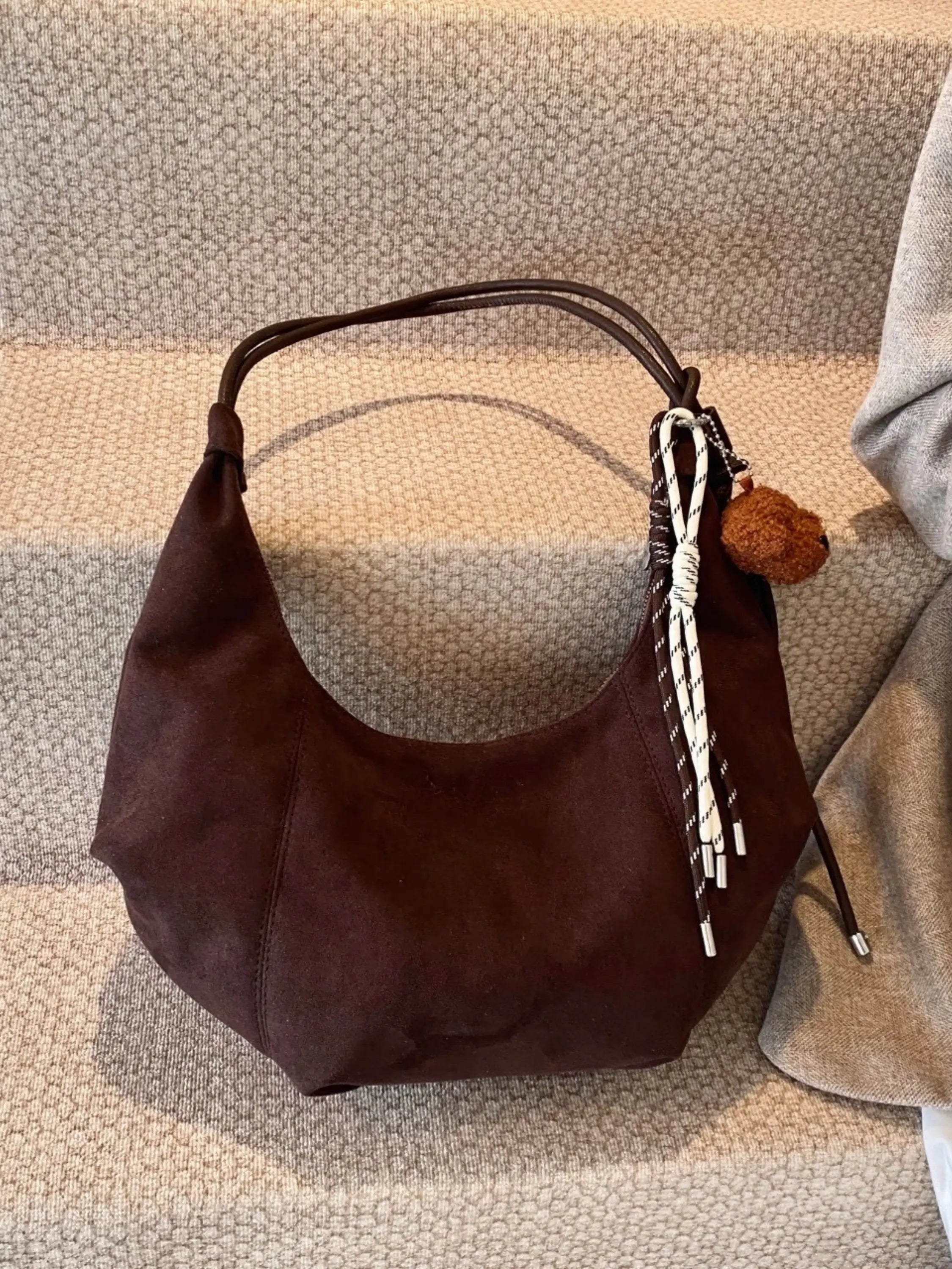 Dru | Women's Suede-Like Hobo Bag with Charm