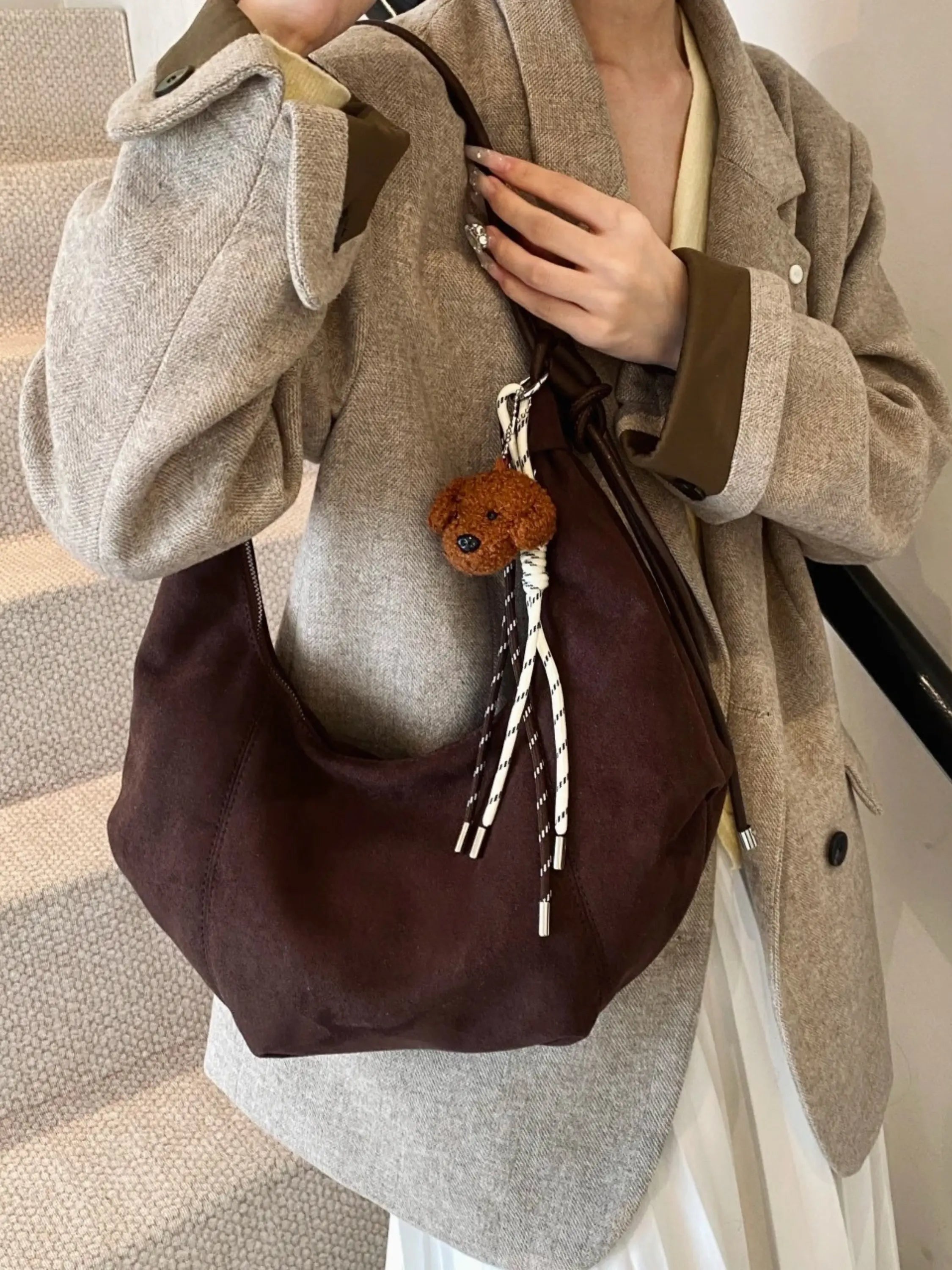 Dru | Women's Suede-Like Hobo Bag with Charm