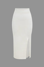 Soraya | Chic Women's Quarter-Zip Knit Set with Slit Skirt