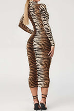 Lacey | Women's Long Sleeve Leopard Print Midi Dress