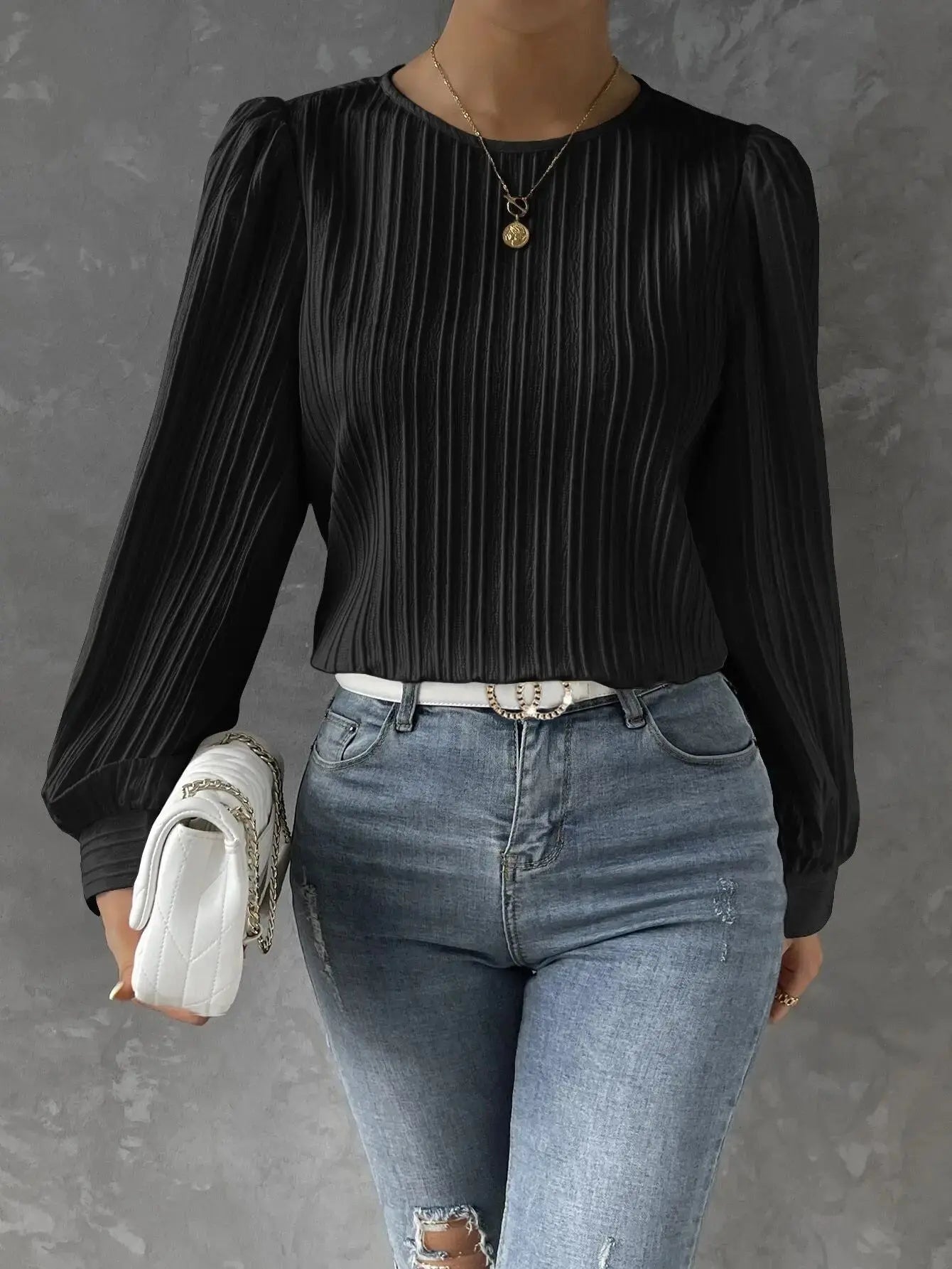 Nya | Women's Elegant Pleated Long Sleeve Top