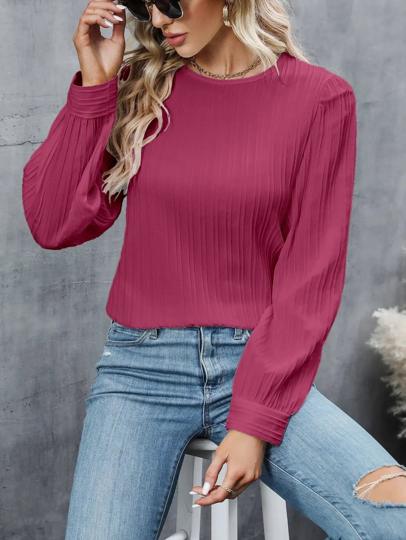 Nya | Women's Elegant Pleated Long Sleeve Top