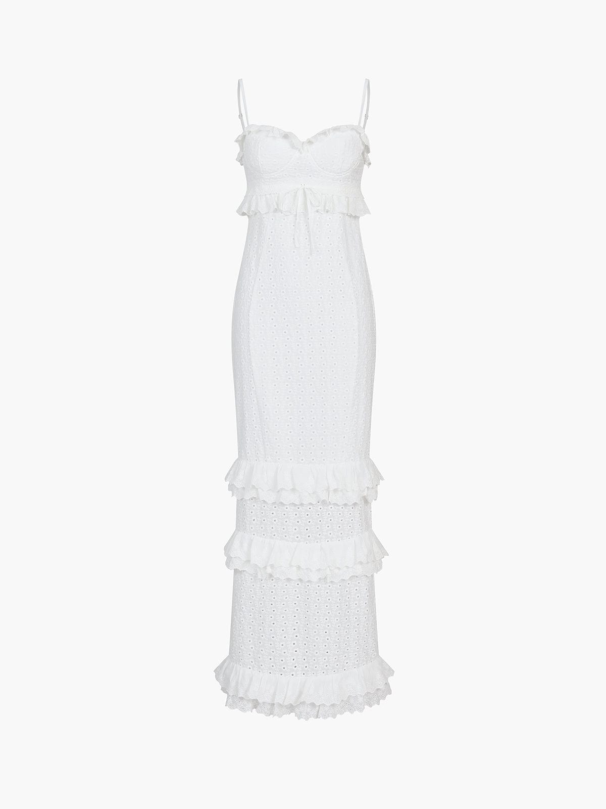 Albertine | Romantic Tiered Ruffle Eyelet Maxi Dress for Women