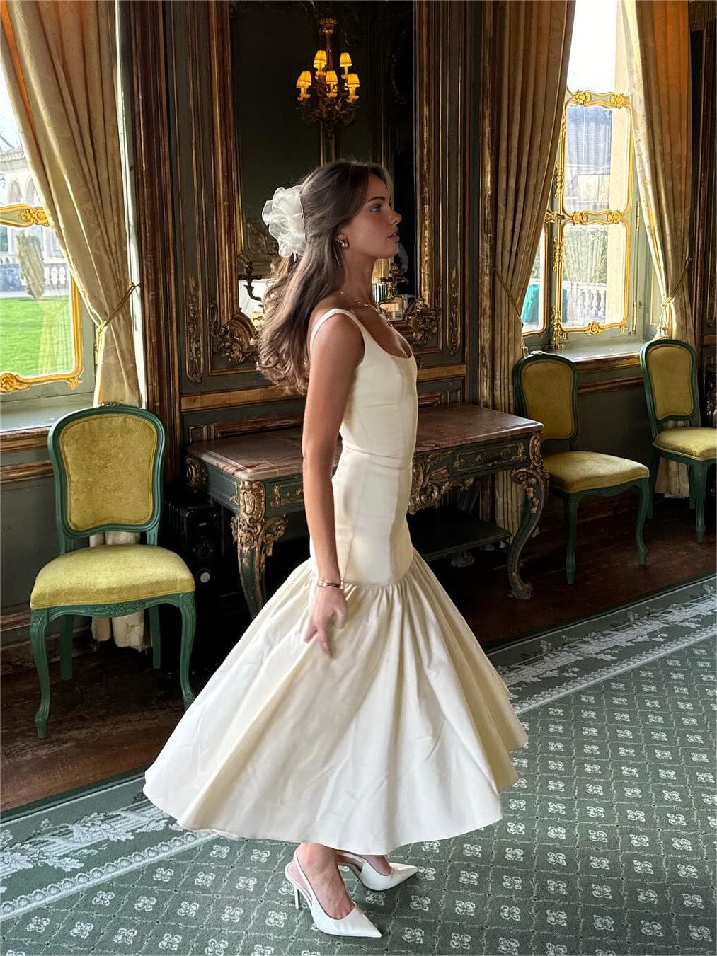 Sania | Elegant Women's Midi Dress with Voluminous Skirt