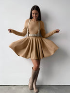 Cheyenne | Elegant Women's Long-Sleeve Flared Skirt Dress