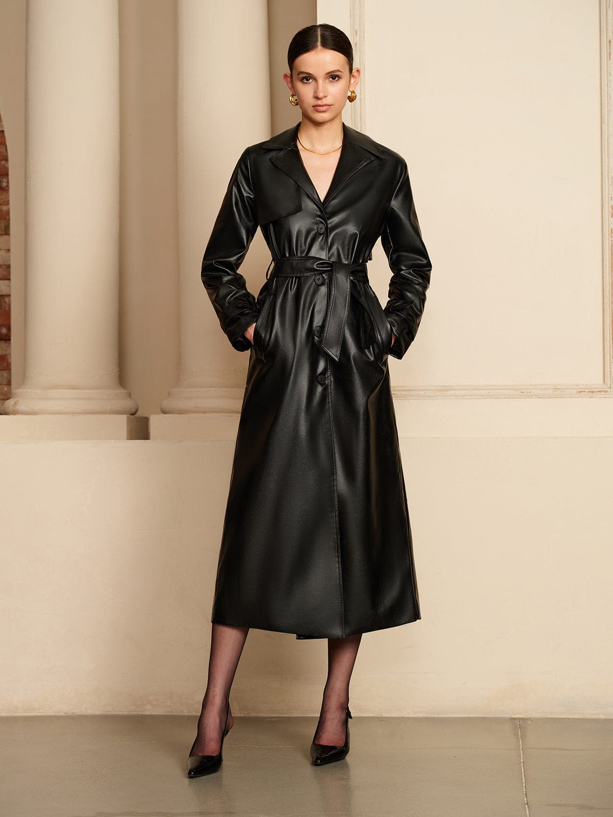 Chassidy Faux Leather Trench Coat for Women
