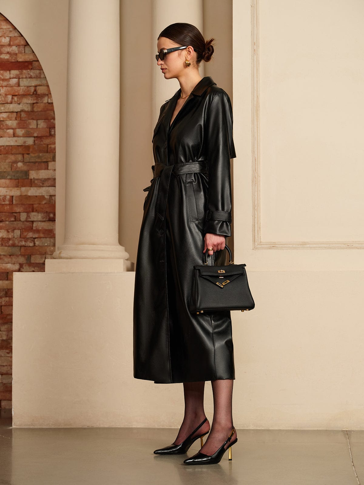 Chassidy Faux Leather Trench Coat for Women