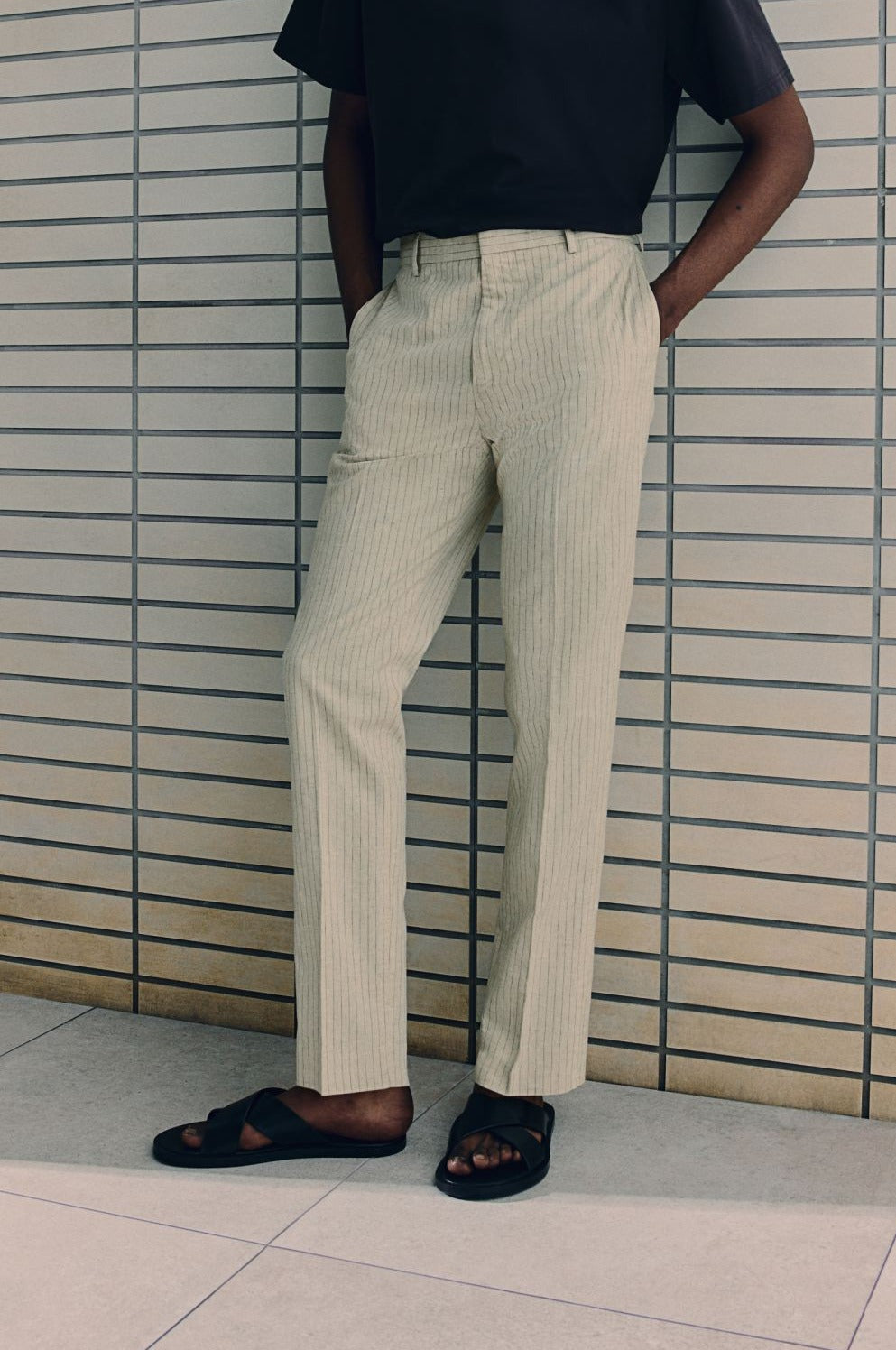 Jordyn Pinstripe Linen Blend Trousers | Men's Classic Fit
