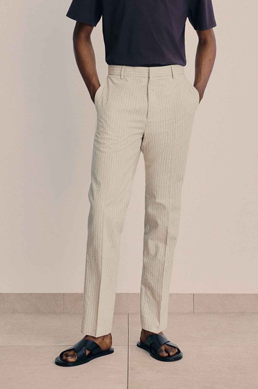 Jordyn Pinstripe Linen Blend Trousers | Men's Classic Fit
