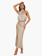 Vonda | Women's Elegant Satin Midi Dress