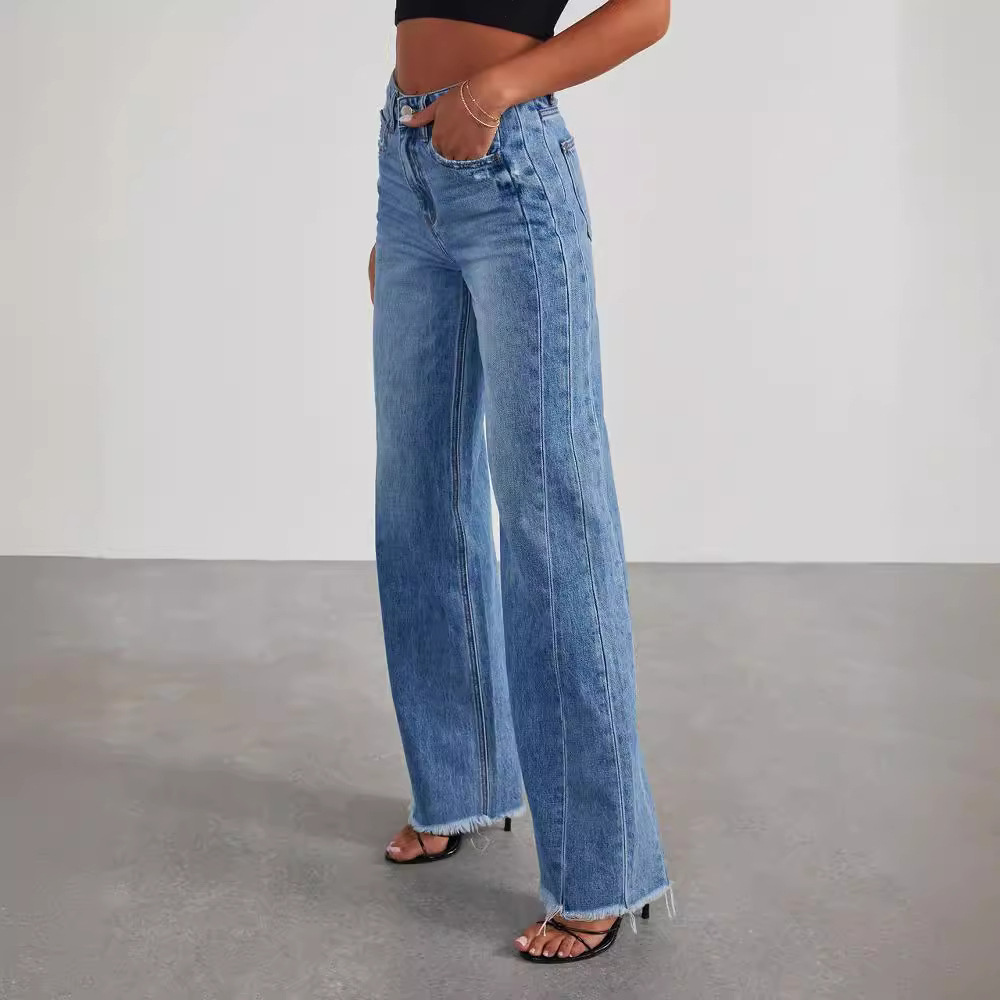 Marilu High-Waist Wide Leg Jeans with Frayed Hem for Women