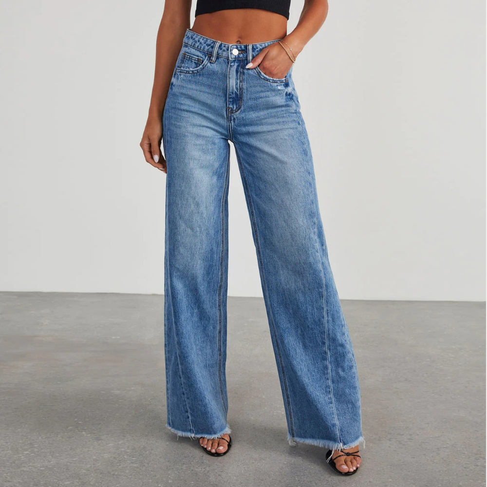 Marilu High-Waist Wide Leg Jeans with Frayed Hem for Women