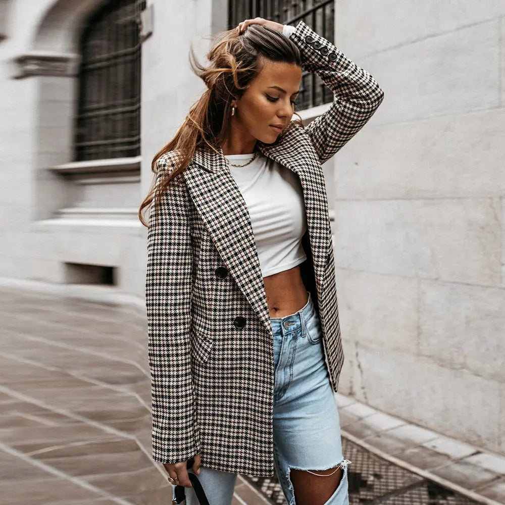 Melany Houndstooth Pattern Blazer | Women's Classic Outerwear
