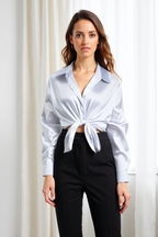 Alix | Women's Elegant Satin Cropped Tie-Front Shirt