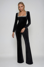 Zayla Jumpsuit with Crystal-Embellished Square Neckline