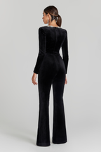 Zayla Jumpsuit with Crystal-Embellished Square Neckline