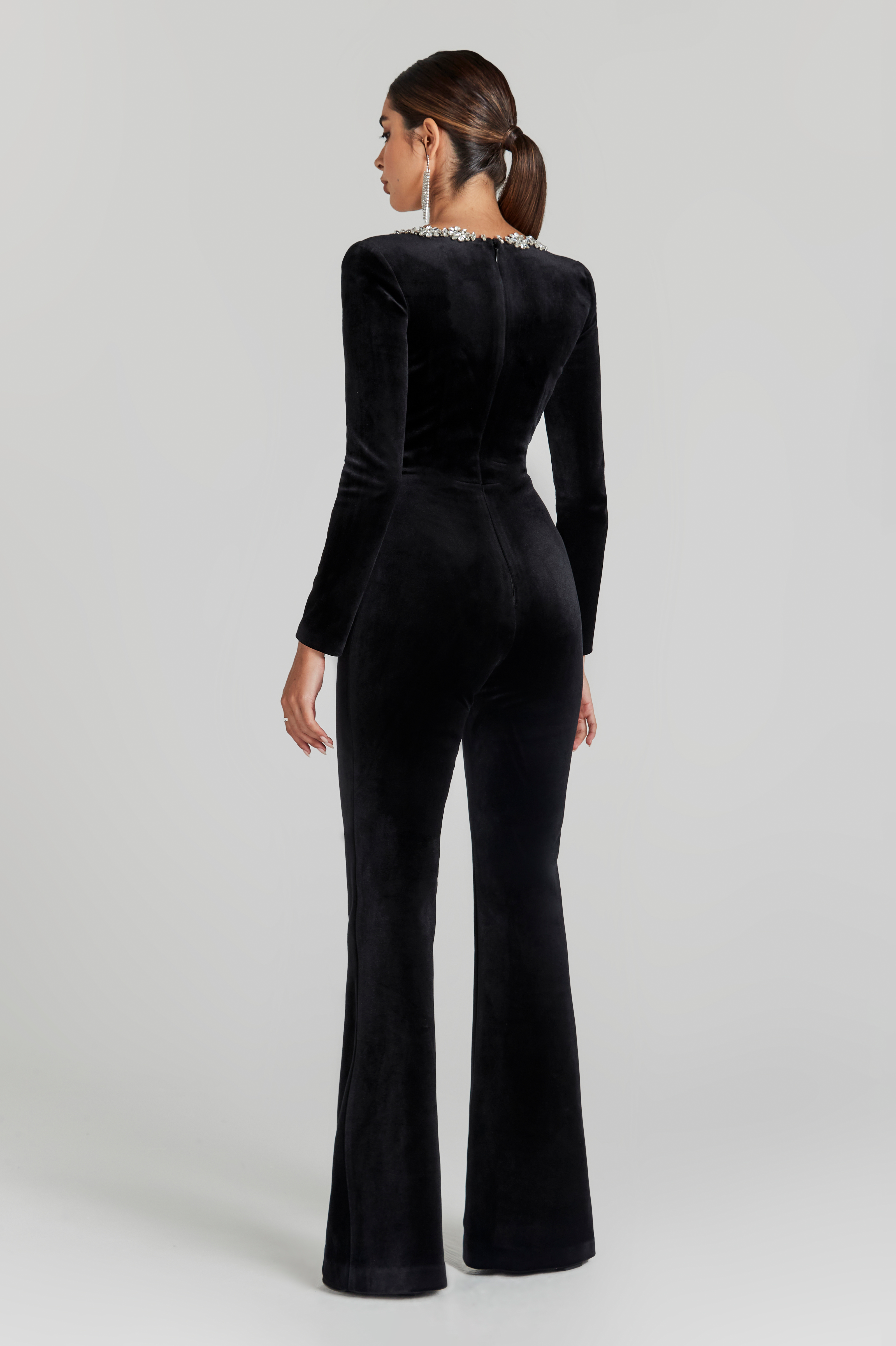 Zayla Jumpsuit with Crystal-Embellished Square Neckline