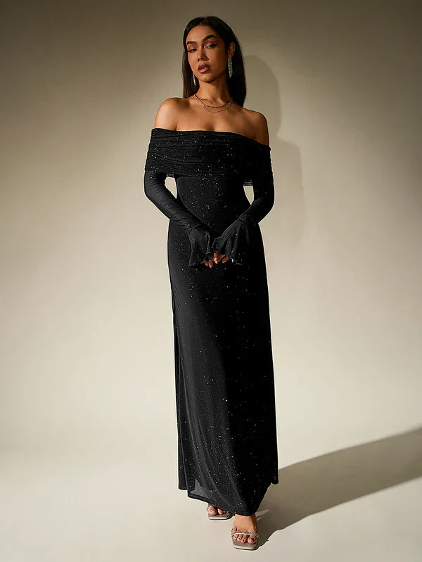 Khloe | Glamorous Off-Shoulder Glitter Maxi Dress for Women