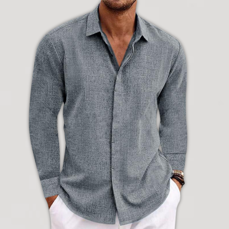 Damani Men's Textured Linen Blend Long Sleeve Shirt