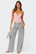 Anabelle Wide-Leg Jeans with Embroidered Bows | Women's Denim