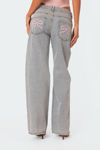 Anabelle Wide-Leg Jeans with Embroidered Bows | Women's Denim