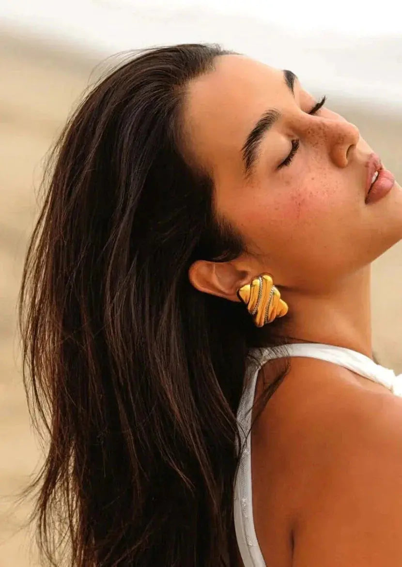 Jolene Twisted Gold & Silver Tone Statement Earrings for Women