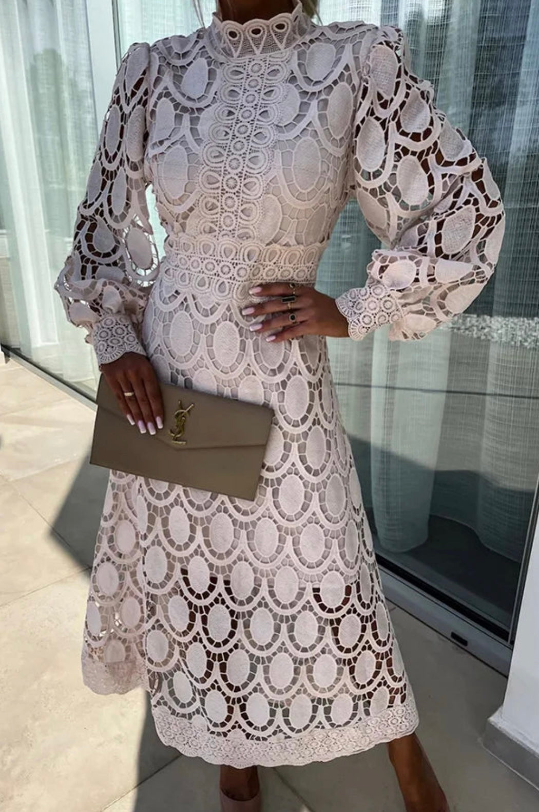 Fabiola Elegant Lace Midi Dress for Women