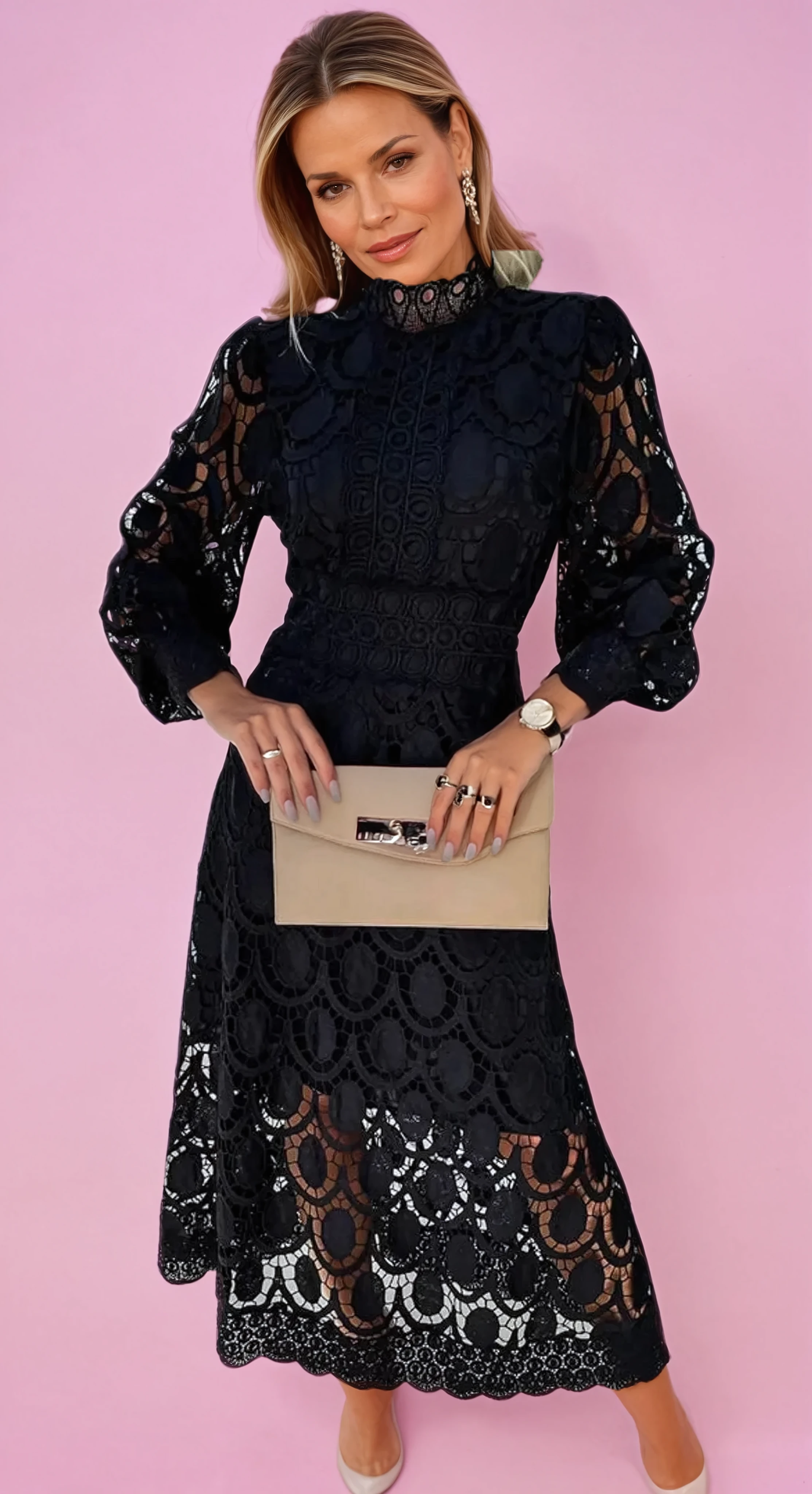 Fabiola Elegant Lace Midi Dress for Women