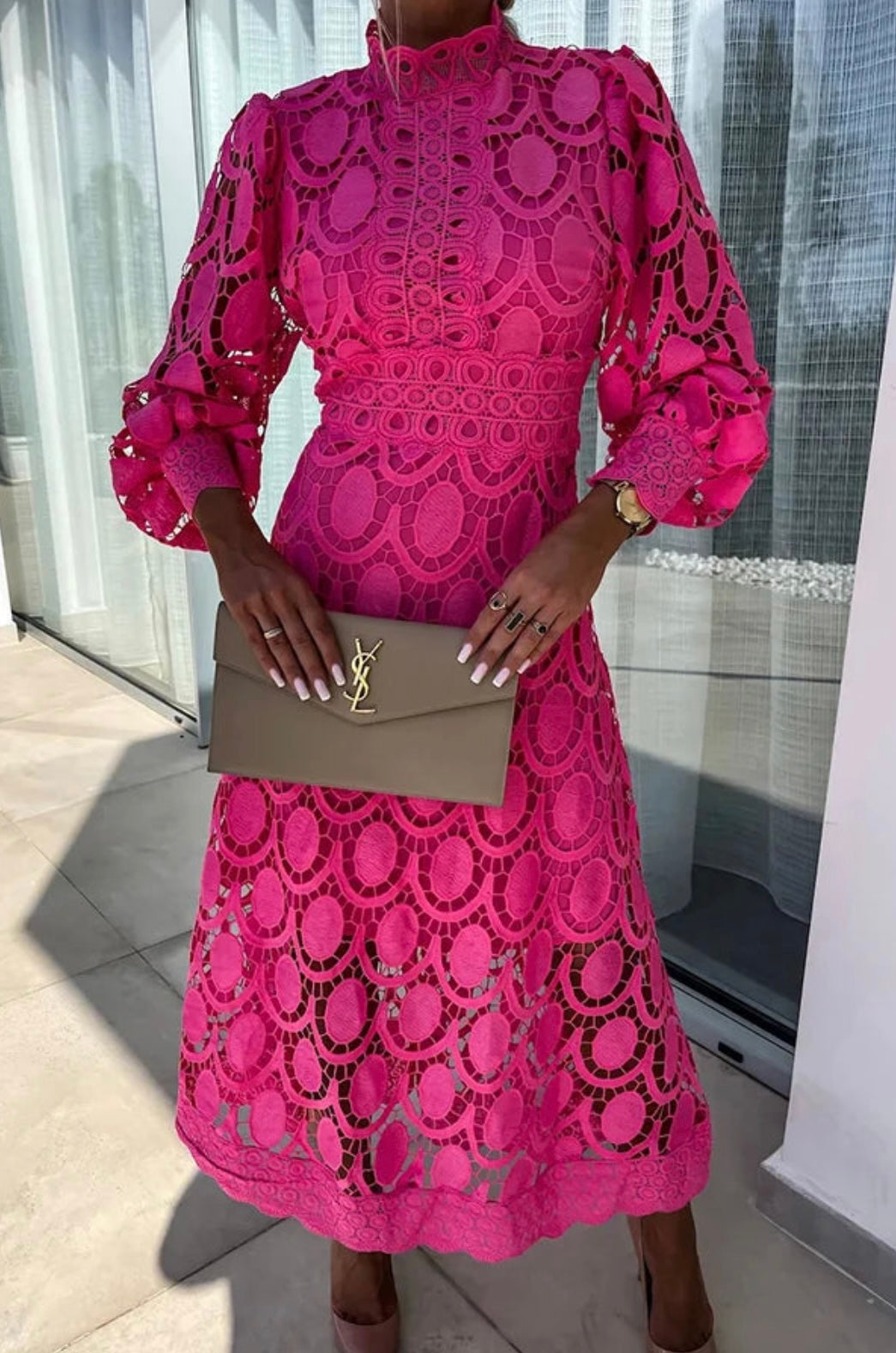 Fabiola Elegant Lace Midi Dress for Women