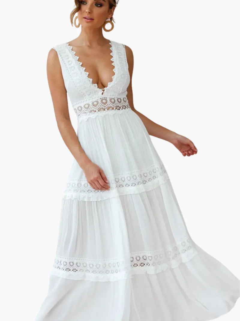 Carolee | Women's Boho Lace V-Neck Maxi Dress