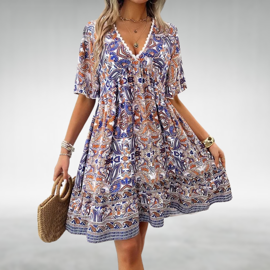 Caron | Bohemian Tiered V-Neck Women's Summer Dress